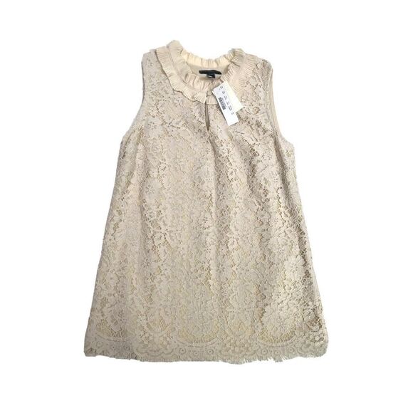 J. Crew Small Tall Cream Ivory Beige Lace Ruffle Neck Sleeveless Keyhole Top New - Picture 15 of 16